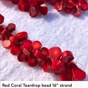 Red Bamboo Coral Teardrop Beads 16” Strand